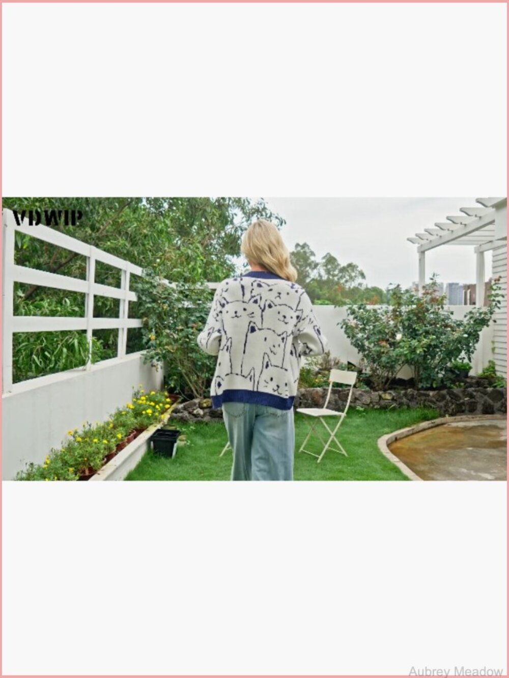 Oversized Kawaii Cat Cardigan Sweater Button Down V-Neck Lightweight Knit - Picture 7 of 7